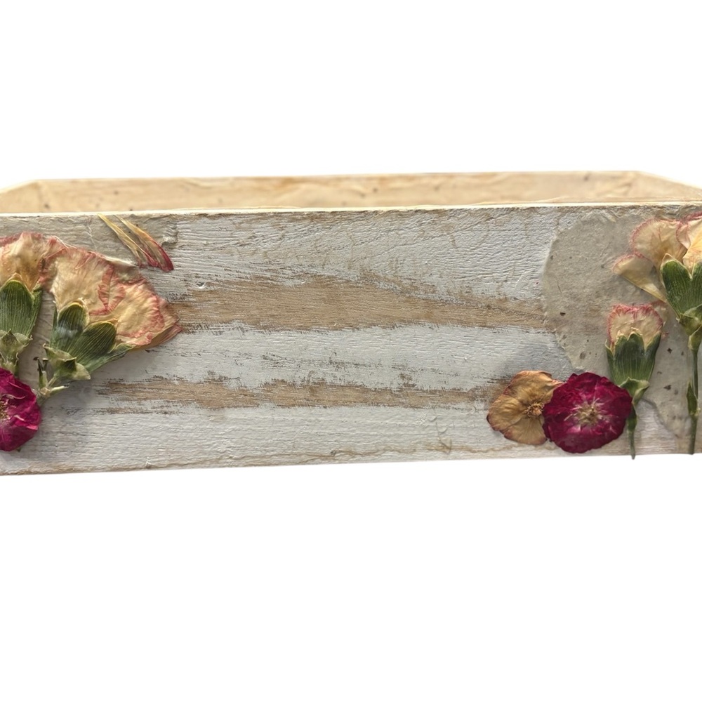Handmade Mulberry Paper Storage Container with Real Dried Flowers